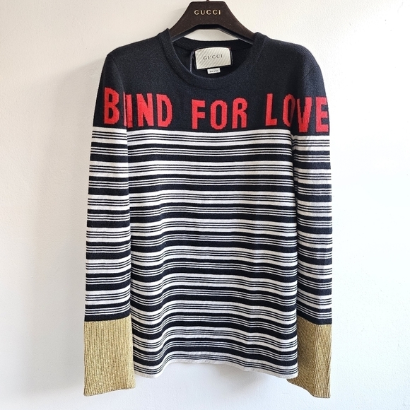 New GUCCI Authentic Blind For Love Cashmere Striped Sweater 2018 Collection NWT - Picture 11 of 17